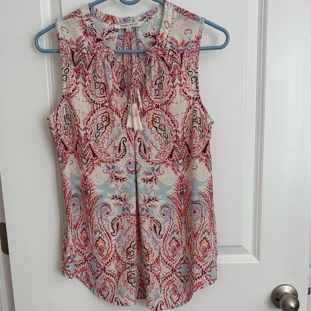Rose & Olive Paisley Blouse - Pink and Blue